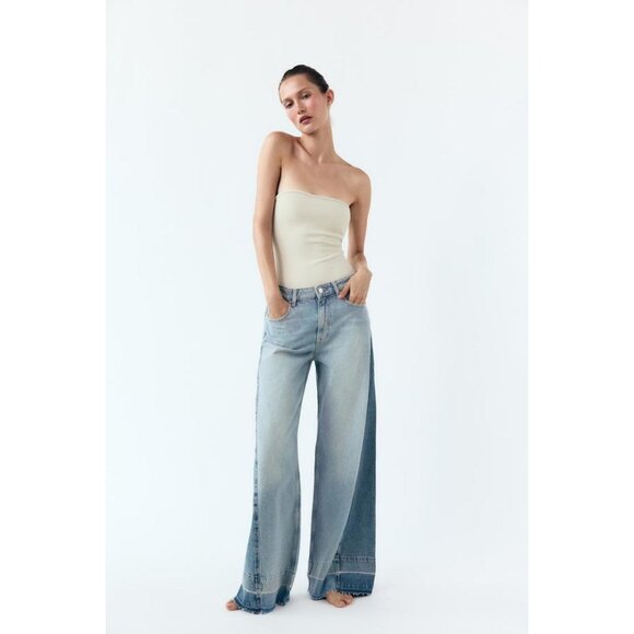ZARA Z1975 CONTRAST MID-WAIST WIDE-LEG JEANS - Picture 2 of 9